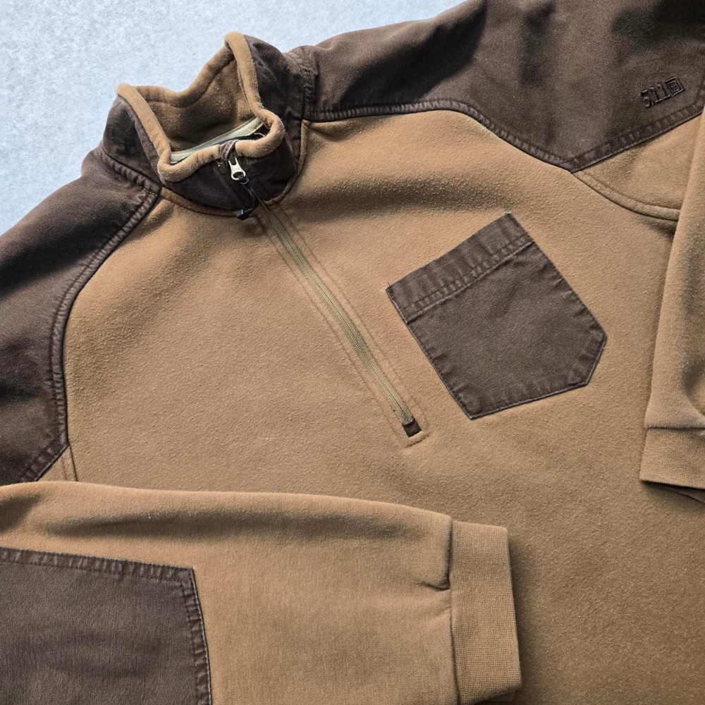 5.11 Tactical Mens Large Quarter Zip Fleece Pullover Brown Reinforced Elbows